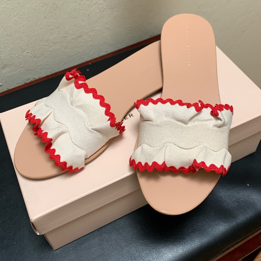 New in box Loeffler Randall red flat slides sz10